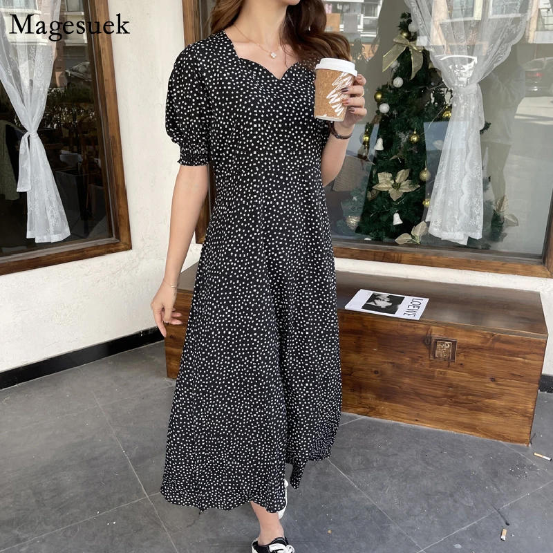 

Puff Sleeve Summer Floral Dresses Women 2021 Korean Vintage Print Long Dress Party Robe Loose Oversized Midi Dress Vestido 15358