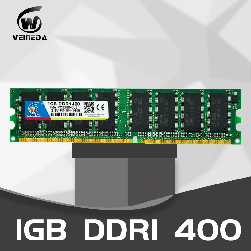 VEINEDA-DDR1 4gb, 4x1gb, 400MHz, 184Pin, 2,5 V, DDR, PC3200, DDR, Compatible con DDR 333, PC2700, PC2100, CL3, memoria ddr