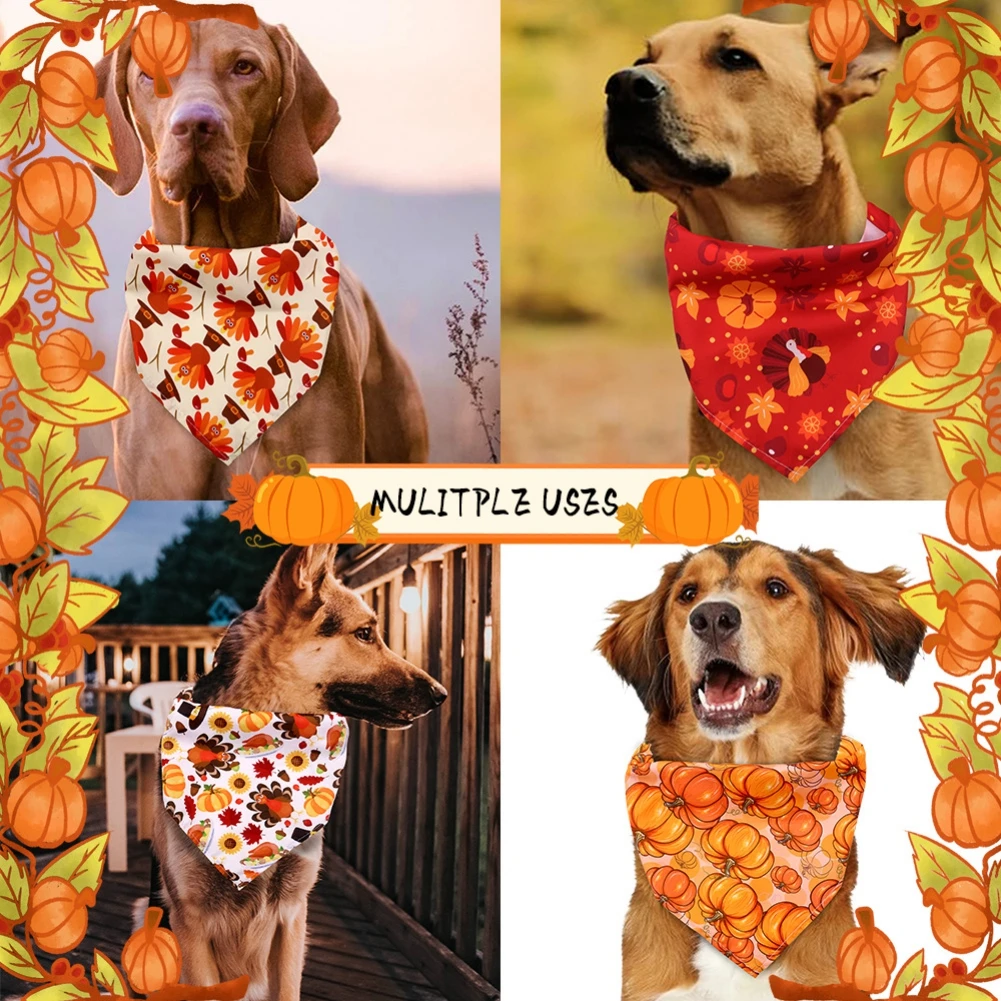 Dog Bandanas Thanksgiving Puppy Cat Dog Bibs For Small Dog Scarf Cozy Nylon Pumpkin Print Dog Accessories for Fall Pet Supplies