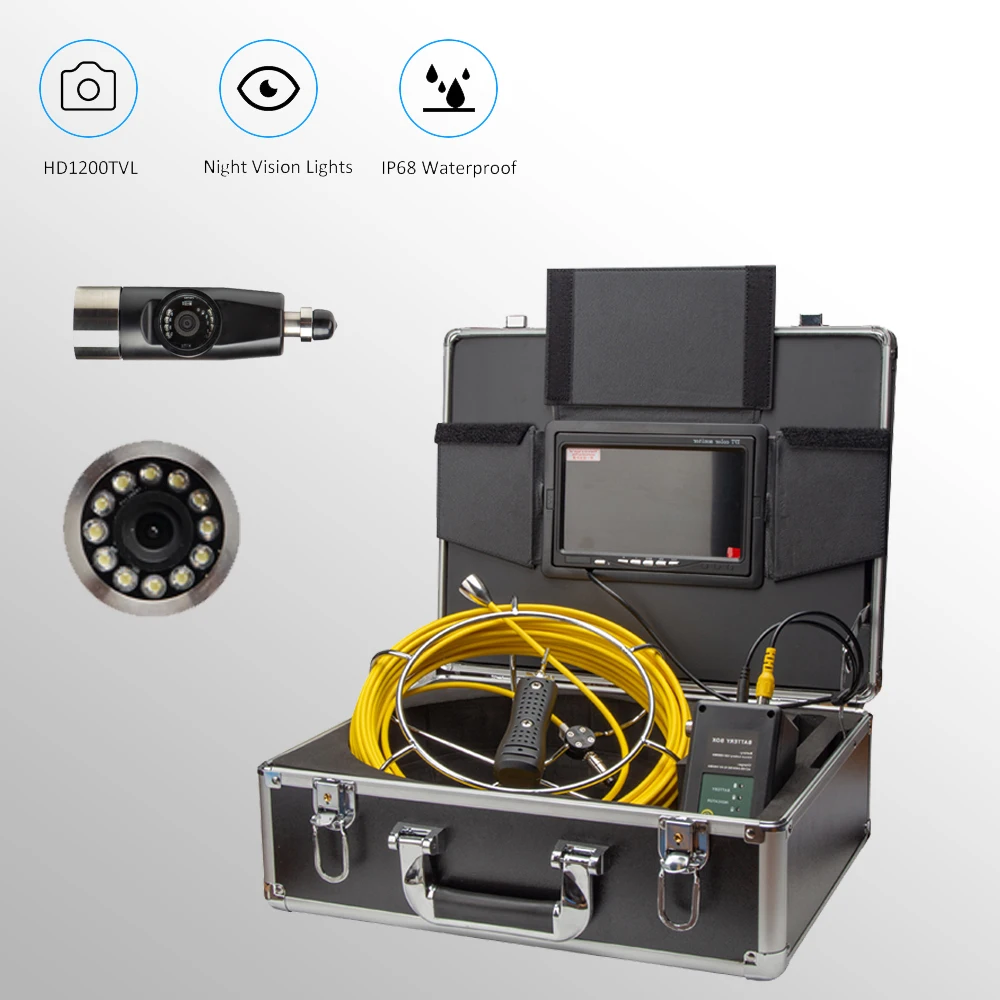 

Industrial Conduit Inspection Camera with 42mm Dual Camera Head 7'' Display 20M Fiberglass Cable Pipe Sewer Endoscope