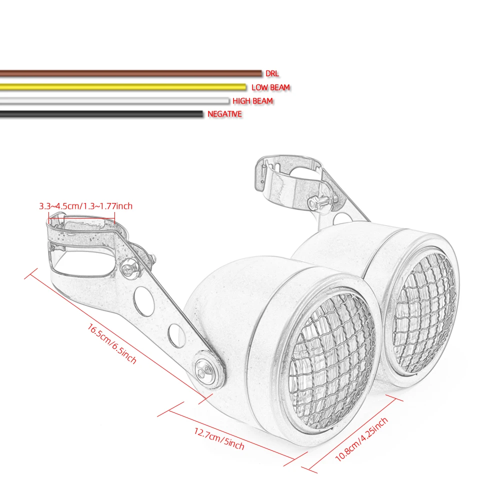 Motorcycle Headlight LED Dual Headlight Halogen H4 Bulb Led Light with Grill Double Headlamp Universal Motorcycle Front light