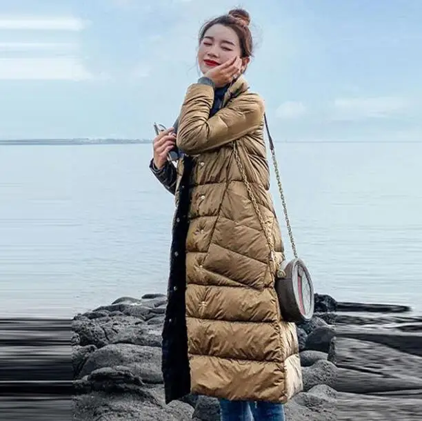 Women Double Sided Down Casual Long Jacket Winter Parkas Women White Duck Down Coat Light Thin Warm Down Coat Women Outwear