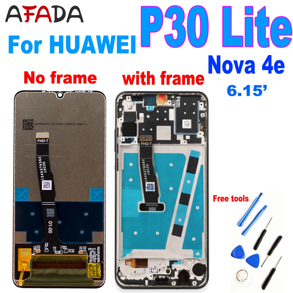 Original LCD For HUAWEI P30 Lite LCD Display Touch Screen Digitizer Assembly 6.15 inch For HUAWEI Nova 4e MAR-LX1 LX2 AL01 LCD