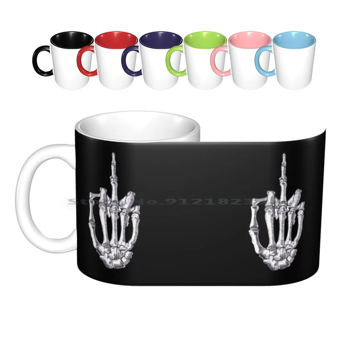 Skeletal Middle Finger Ceramic Mugs Coffee Cups Milk Tea Mug Skeleton Middle Middle Finger Pen Sketch Rude Bones Skull Death