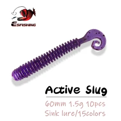 ESFISHING Soft Plastics Bait Active Slug 60mm 1.5g Curly Grub Tail Pesca Isca Artifical Fishing Lures for pike perch zander