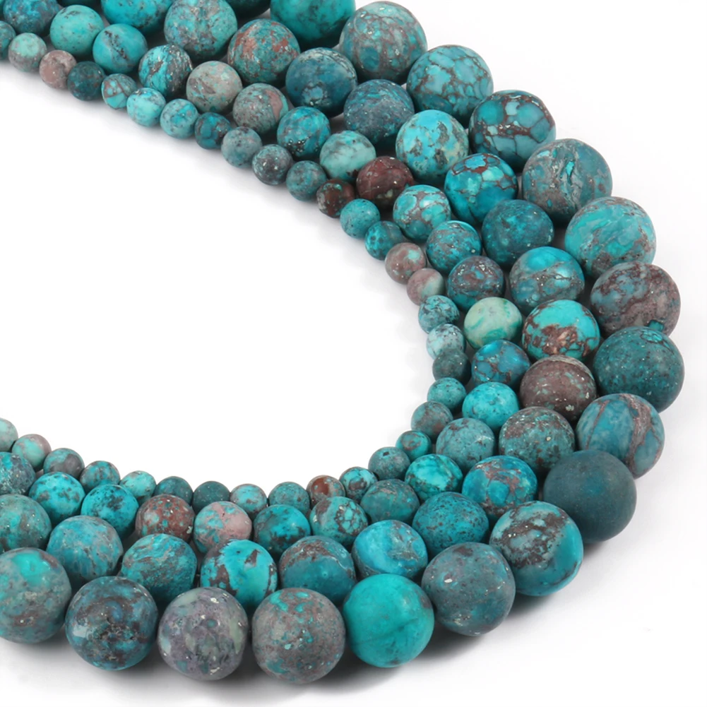 Natural Beads Matte American Turquoises Blue Howlite Round Stone Bead for Jewelry Making DIY Bracelet Accessories 15\'\' 4-10mm