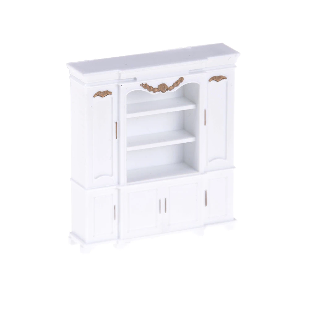 Mini Cabinet Model Kitchen Dining Cabinet Display Shelf Dollhouse White Doll House Decoration Miniature Kitchen 51*12*56mm