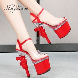 Branded Women's Shoes Stripper Heels Platform Sandals Mules High Heels 17.5 cm Transparent Strip Pole Dance Pistol Heel Size 43