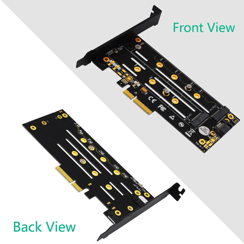 Riser Card PCIE to M2 Adapter Expansion Cards PCI-E X4 3.0 M.2 SSD SATA/NVME Protocol SSD Adapter M key/B key with 2pcs Heatsink