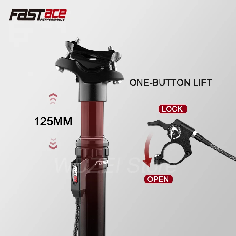 FASTACE MTB Height Adjustable Air Seatpost Dropper 30.9/31.6mm 440mm Internal Routing External Cable Remote 125mm Travel Seat