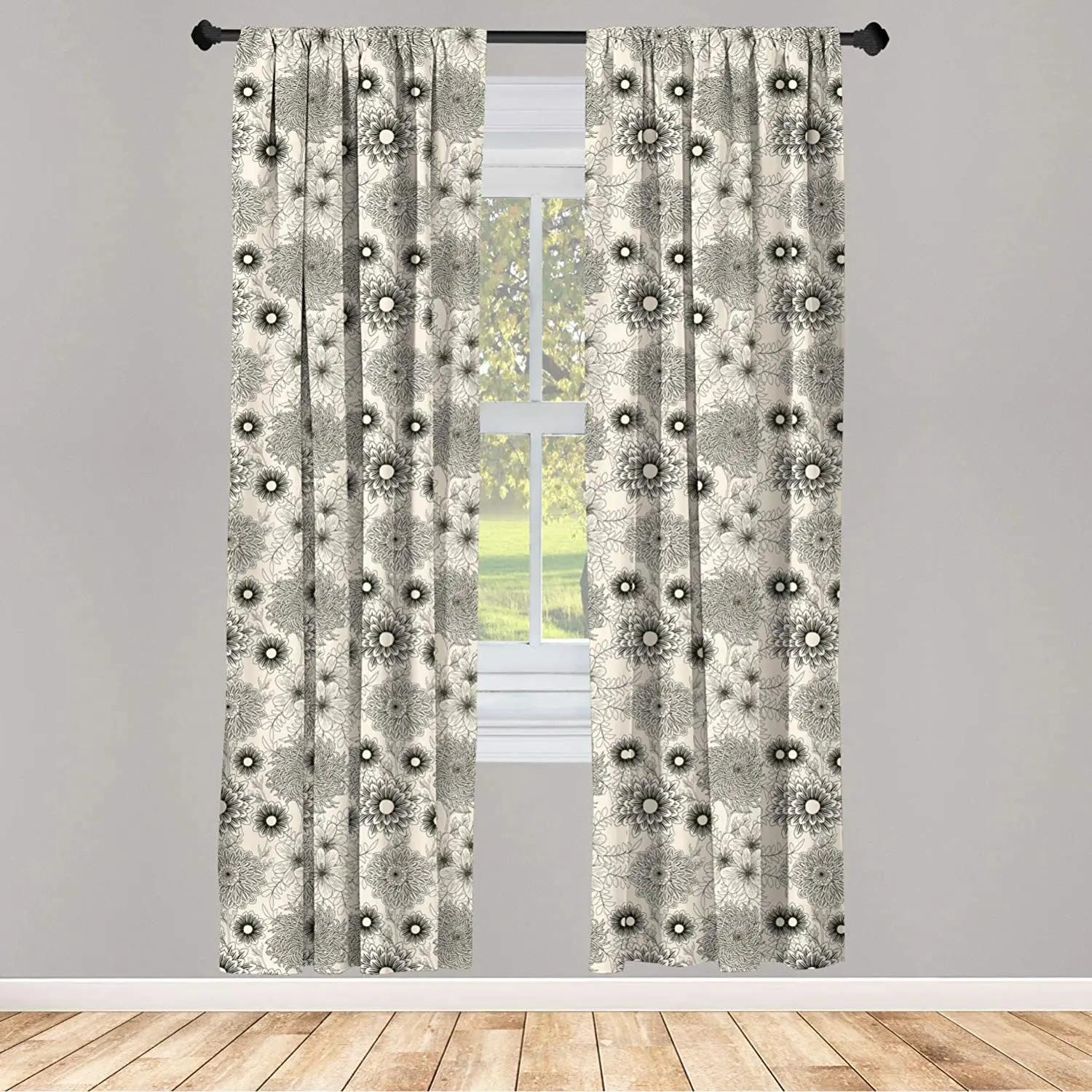 Dahlia Curtain for Kids Rooms Vintage Style Garden Flower Sketches of Dahlia and Chrysanth Bishop of Llandaff Window Drapes