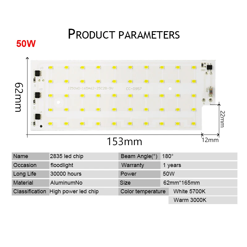 10pcs/lot 50W LED Flood Light Chip SMD 2835 AC 220V Floodlight Spotlight Outdoor Lighting DIY Garden Street lamp Landscape Light