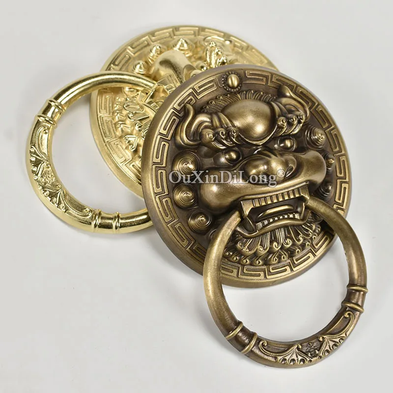1PCS Chinese Brass Lion Head Heavy Antique Door Pure Copper Ring Beast Head Handle Pure Copper Craft Door Pull Ring  GF278