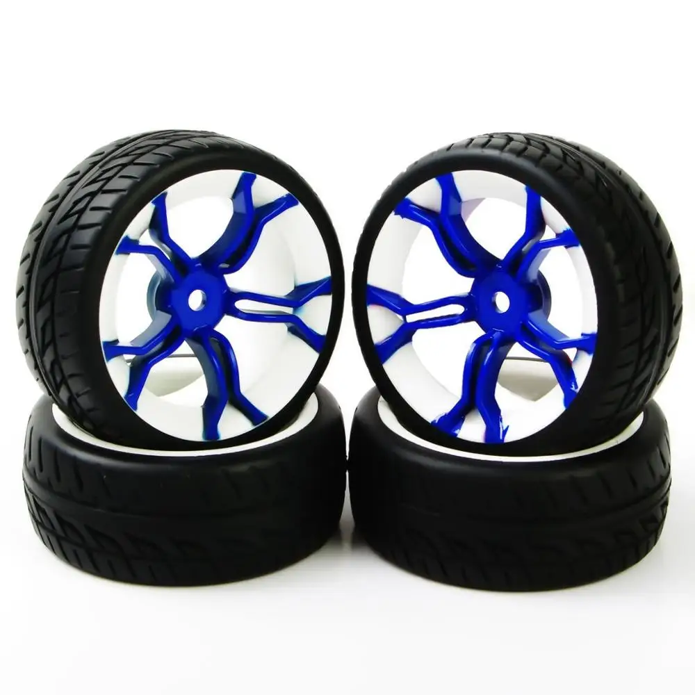 4pcs 1:10 RC Rubber Tire Rims Wheel Flat Racing On Road Car PP0150+MPNWB 12mm Hex For HSP On Road Model Racing Car