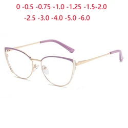 Anti Blue Light Women Metal Cat Eye Prescription Glasses For The Nearsighted Spring Leg Myopes Lunettes 0 -0.5 -0.75 To -6.0