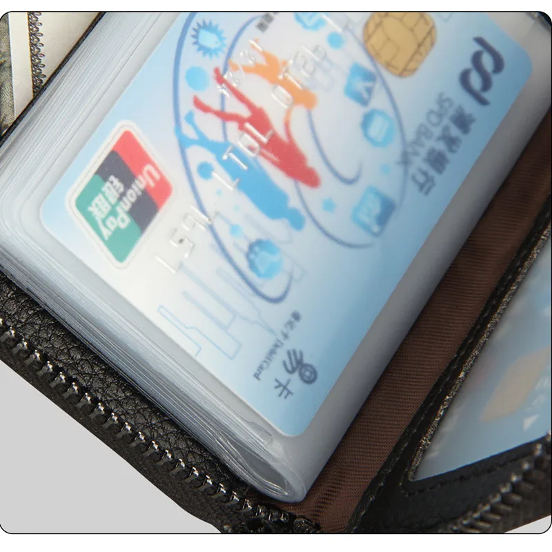 Leather Card Case RFID Credit Card Case Large Capacity Ladies Wallet Passport Holder Coin Purse Zipper Document Case Men