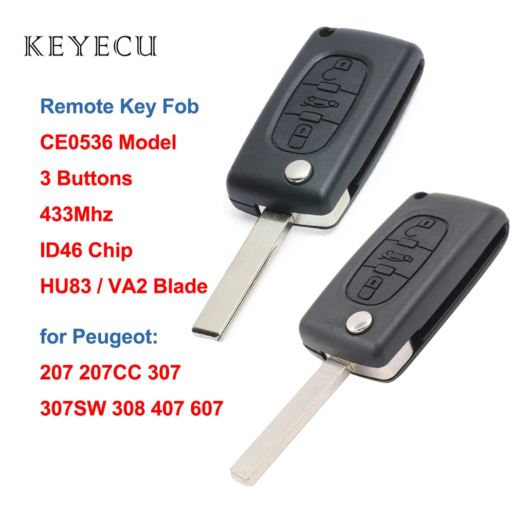 

Keyecu CE0536 Model Replacement Remote Car Key Fob 3 Buttons 433MHz with ID46 Chip for Peugeot 207 207CC 307 307SW 308 407 607