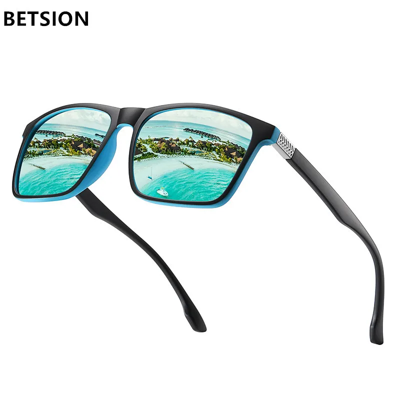 

BETSION Polarized Men's Sunglasses Dark Lens Flat Top Large Black Decorative glasses