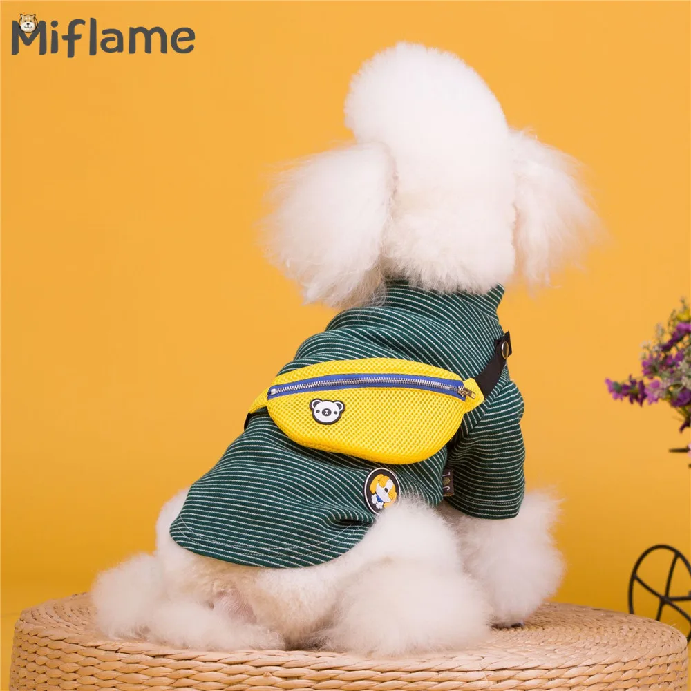 

Miflame Stripe Dog Shirts Autumn Winter Small Dogs Clothes With Zipper Bag French Bulldog Schnauzer Breathable Pet Dog Cat Shirt