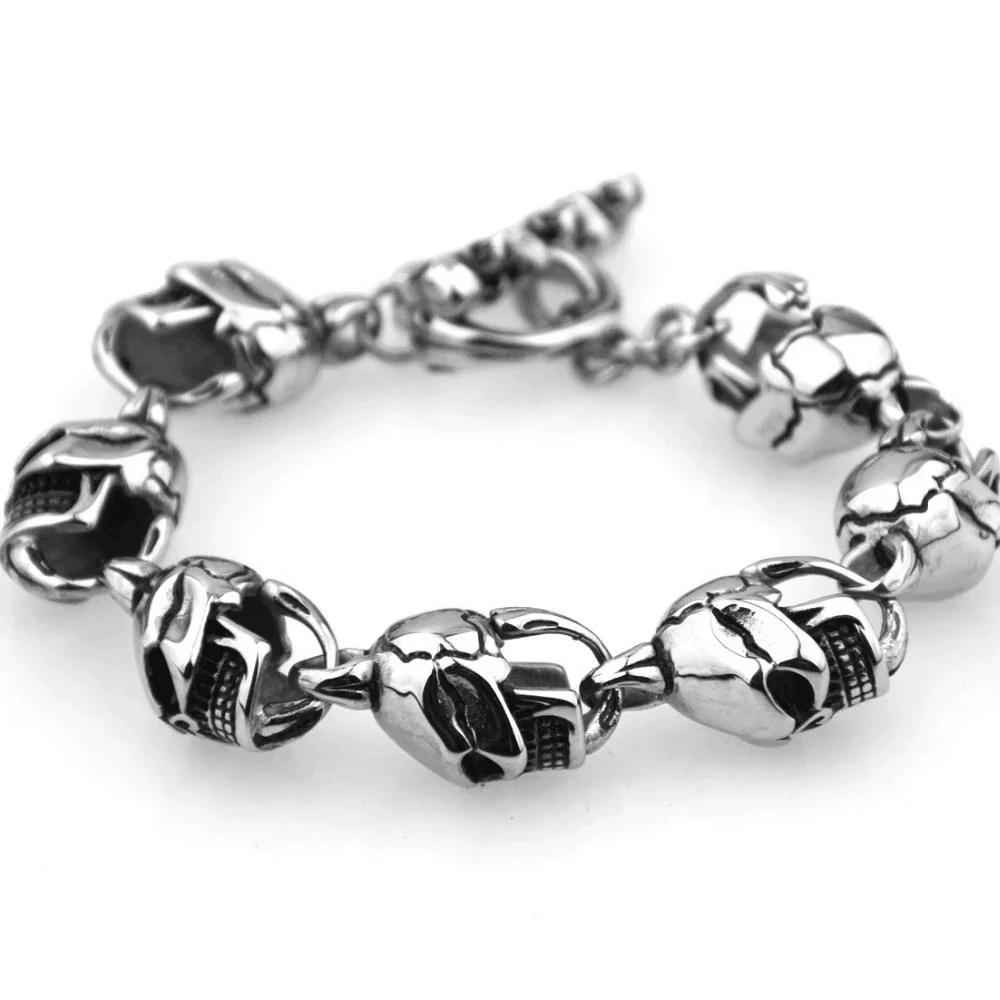 Punk Style Men's 316L Stainless Steel Skull Skeleton Head Link Chain Bracelet Bangle Jewelry For Hip Hop Male 15MM*8.66