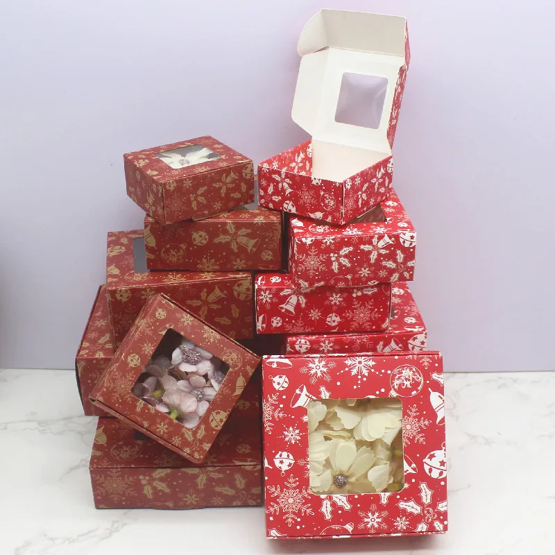 رخامي نمط كرافت صندوق ورقي مع نافذة ، تغليف حزمة ، صندوق هدايا متعدد الحجم ، لوازم الحفلات ، مجوهرات ، 10 قطعة #3