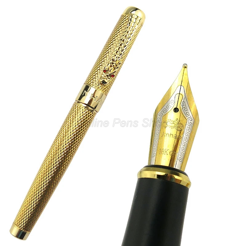 Jinhao 1200 Vintage Fountain Pen & Roller Ball Pen Exquisite Ripple With Dragon Clip, Golden Metal Carving With Gift Box Set