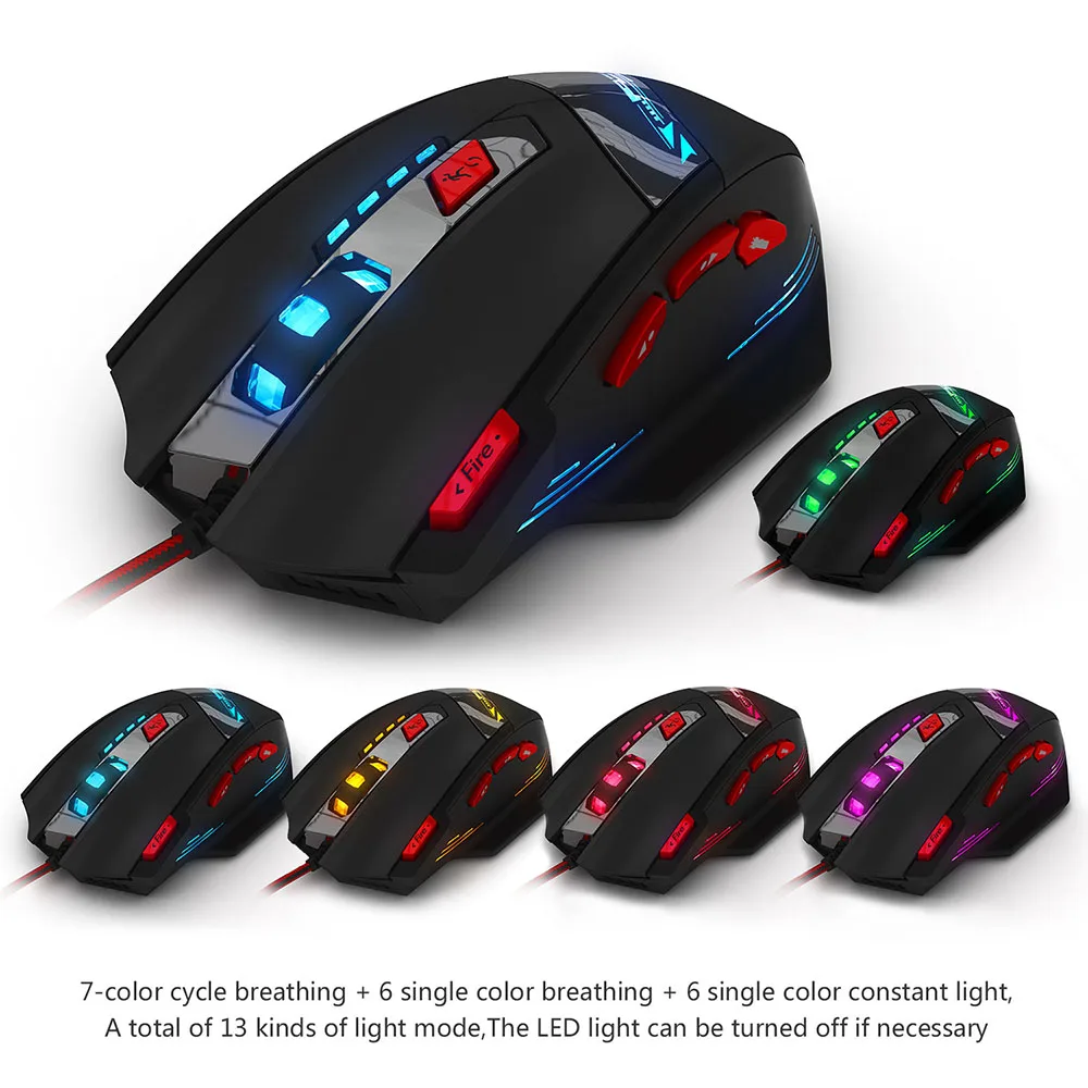 9200DPI Wired Gaming Mouse 8 Button Metal Weight Hand Design  Light Color Adjustment LED USB Computer Gamer Mice For PC Laptop