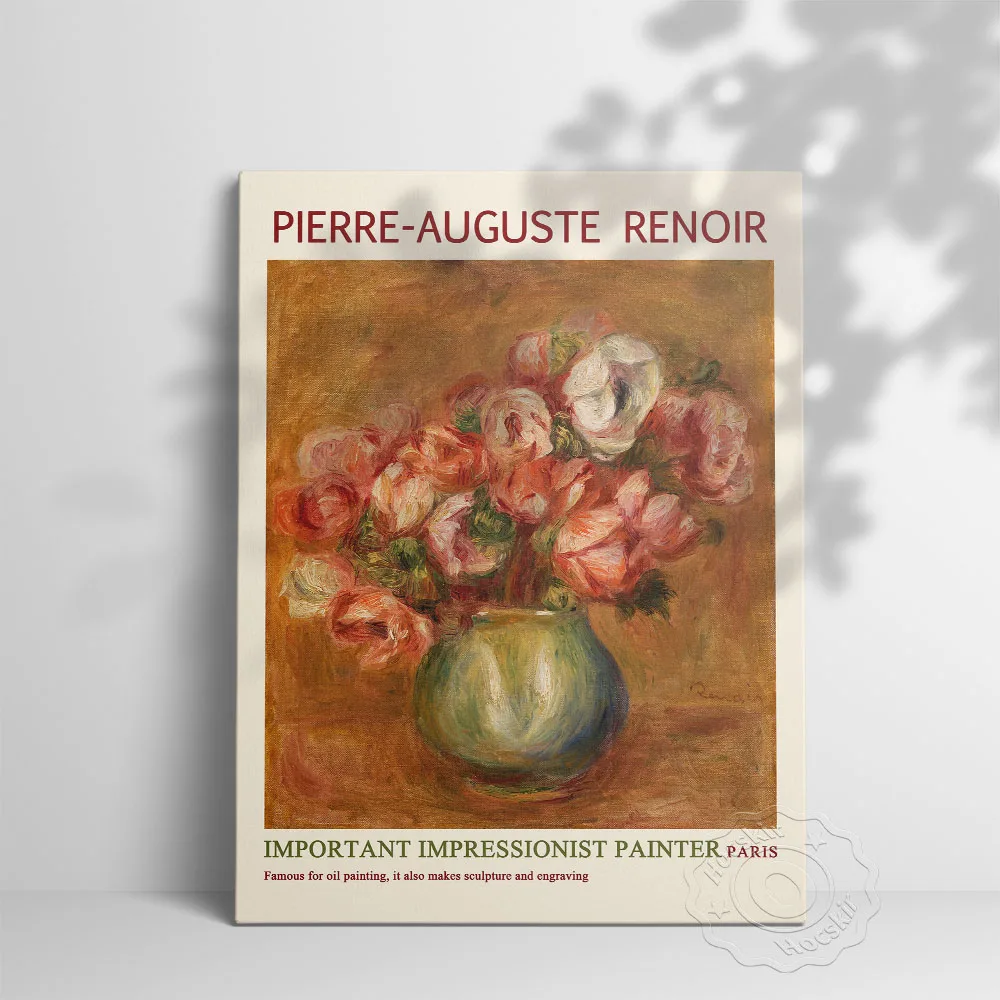 Pierre Auguste Renoir Barnes Foundation Exhibition Poster, Impressionist Painter Pierre Art Works Anemones Retro Wall Picture