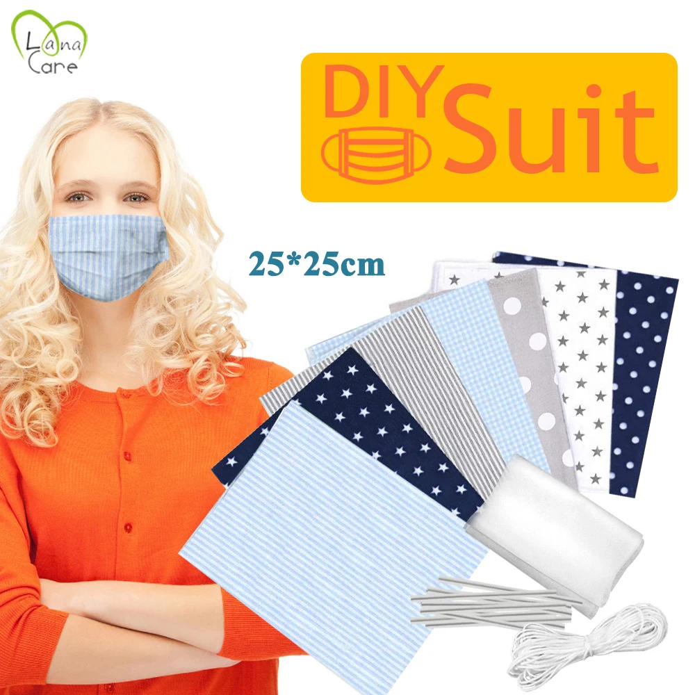 

7PCS DIY Mouth Mask Cotton Fabric Nose Bridge Strip DIY Mask Set Elastic Band Fabric Dedicated DIY Craft Making kit 25x25cm