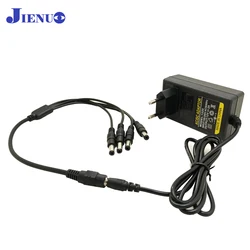 JIENUO Power Adapter DC 12V 2A EU Plug Supply 4 Split Power Cable For CCTV Camera DVR NVR IP Cam AHD Analog LED Light Strip