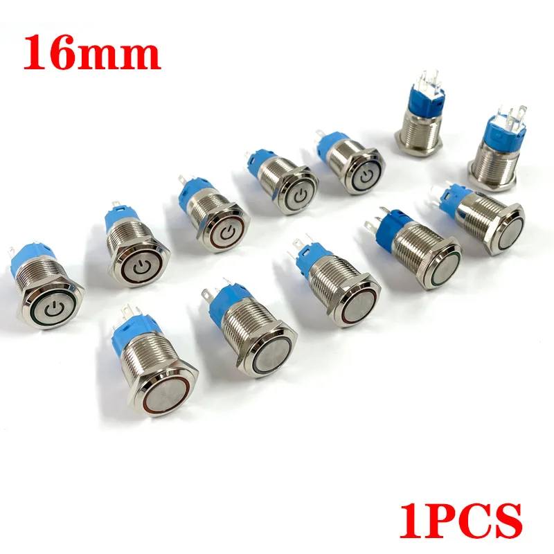 Latching push button switch locked 16mm flat head Momentary Push Button waterproof LED metal switch