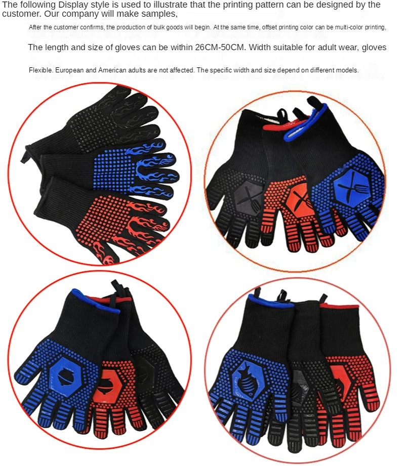 1個のバーベキューグローブ作業用手袋シリコンバーベキュー耐火電子加熱ベーキングキッチングリル高温オーブングローブ