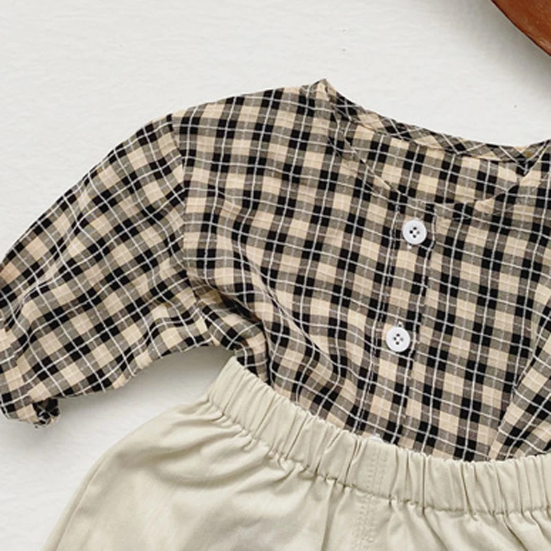 MILANCEL Baby Set Plaid Shirts And Solid Shorts 2 Pcs Suit Infant Clothes