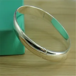 New 925 Sterling Silver Bracelet Simple Glossy Open Bangle Fashion Jewelry Gift