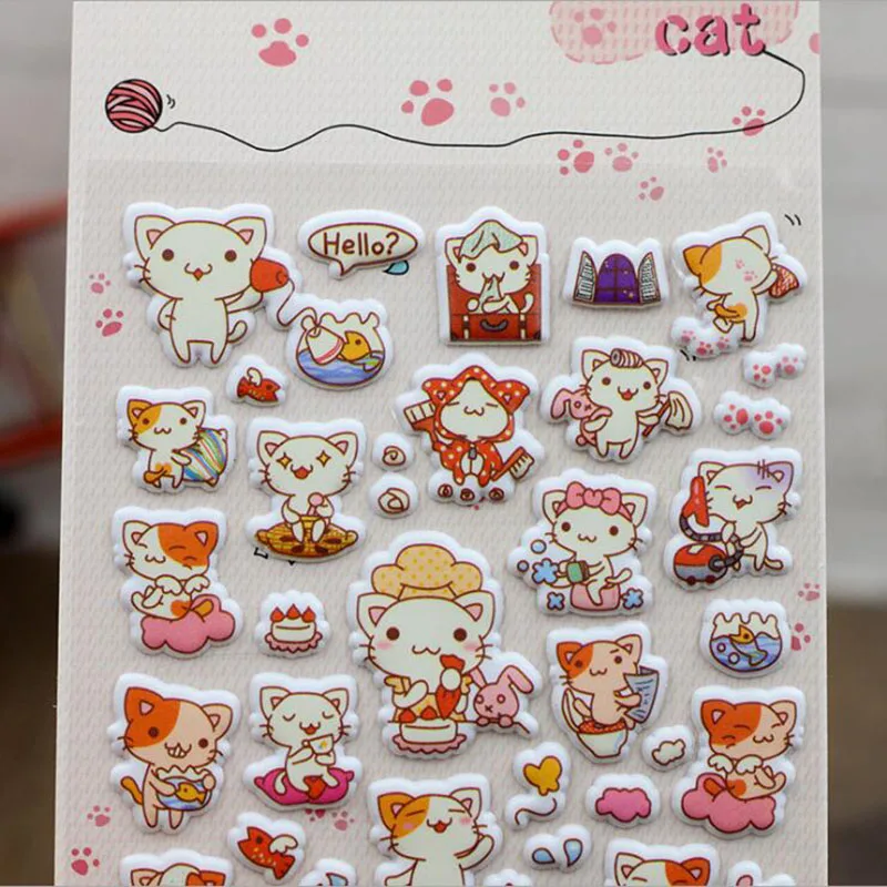 3pcs Children Stationery Sticker Cute Cat Life 3D Bubble Sticker Notepad Mobile Phone Scrapbook Cute Gift Decoration Stickers