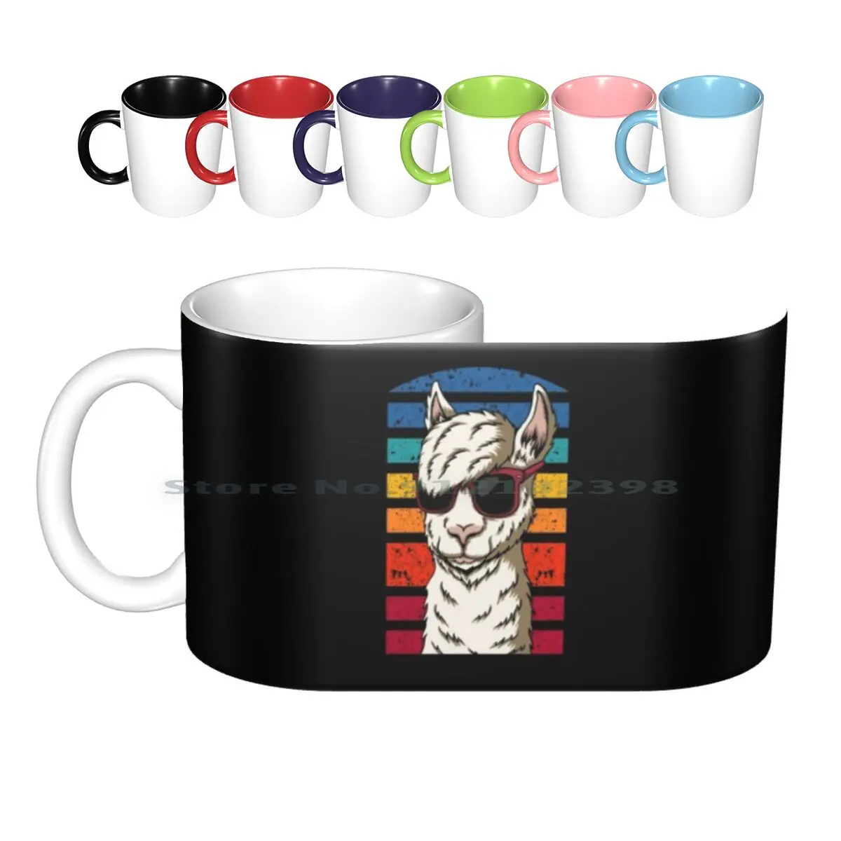 Retro Llama With Sunglasses Funny Alpaca Animal Lover Ceramic Mugs Coffee Cups Milk Tea Mug Retro Vintage Llama Alpaca Animal