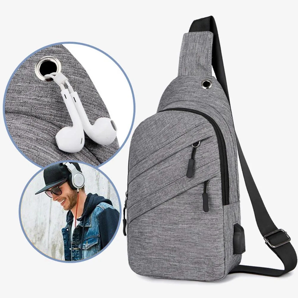 NEW Outdoor Men Crossbody Bag Canvas Large Capacity Casual Shoulder Bag with USB Charge Hole