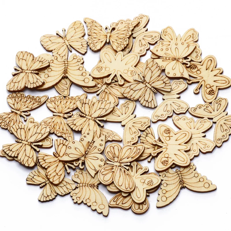 20pcs Mix Natual Butterfly Shape Wooden Scrapbooking Painting DIY Craft Wood Slices Home Decoration Handmade Accessories