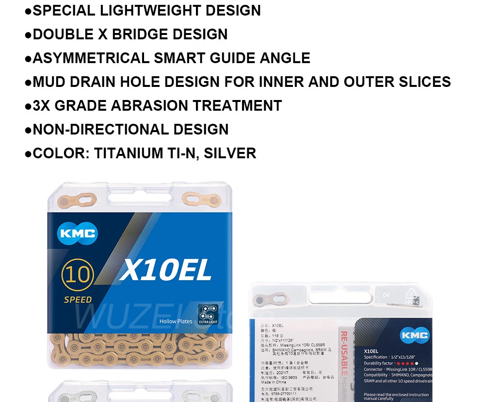 KMC X10 10 Geschwindigkeit Kette 116 Links Straße/Mountainbike Kette X10EPT X10EL X10SL Bike Kette Original Boxed – Detail 7