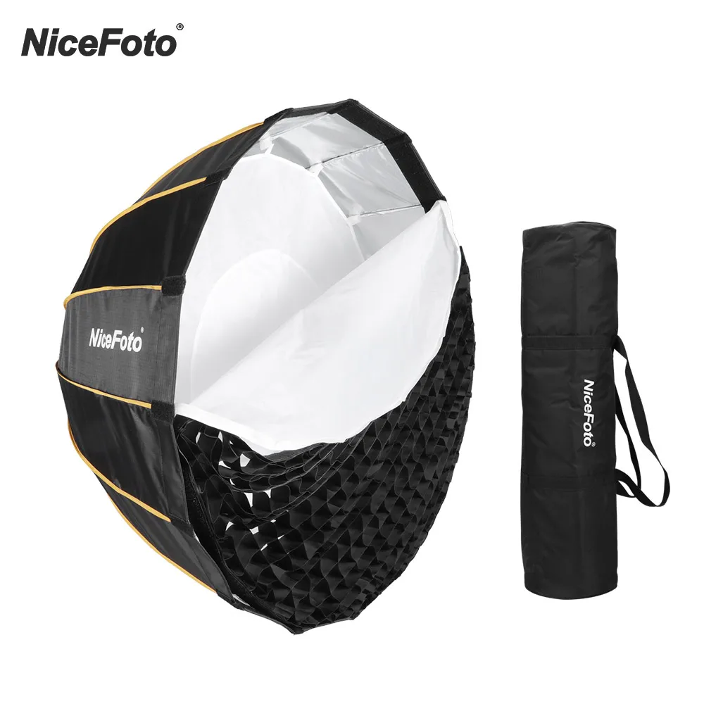 

NiceFoto LED 90cm Quick Set-up Folding Deep Parabolic Umbrella Softbox Photography Studio SoftBox with Grid Carry Bag 90/120 cm