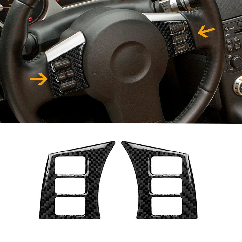 1pair Carbon Fiber Inner Steering Wheel Button Trim Cover For Nissan 350Z Z33 2006-2009 Resistant To Discoloration