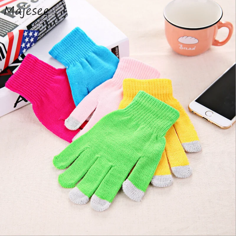 Winter Womens Gloves Candy Various Colors Women Mittens Cold-Proof Knitted Stretch Stylish Touchscreen Trendy Fashion Lovely