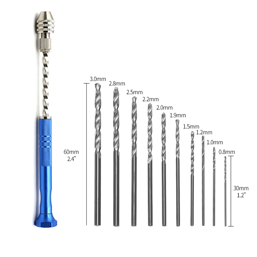 Punta elicoidale a mano 0.8/1.0/1.2/1.5/1.9/2.0/2.2/2.5/2.8/3.0/mm con mandrino autoserrante trapano a mano semiautomatico per gioielli in legno fai da te