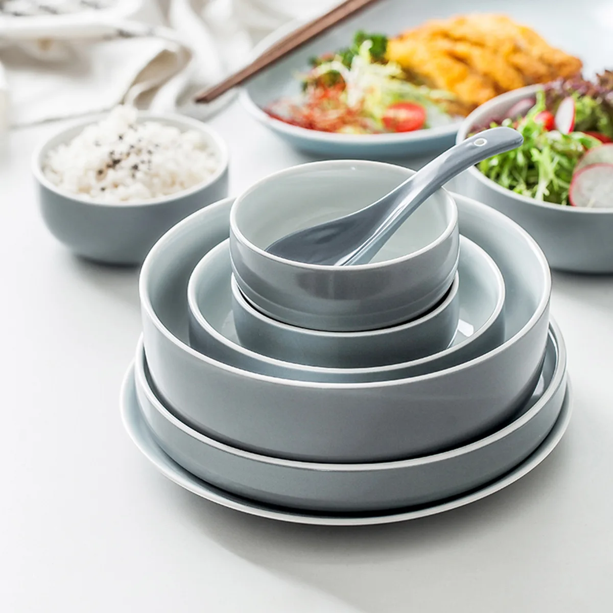 Ceramic plate dishware home Nordic tableware creative simple ins salad bowl and  combination  set  china dinnerware