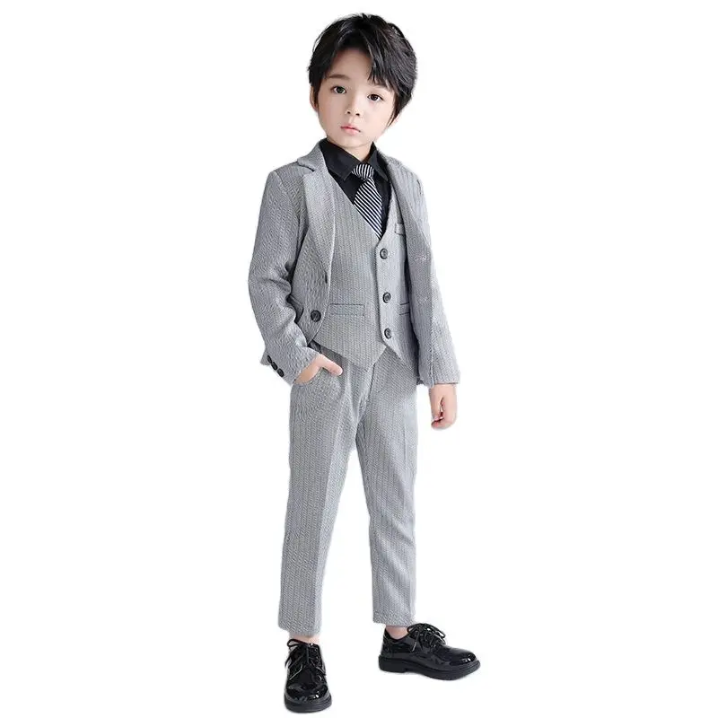 

Flower Boys Formal Wedding Suit Kids Jacket Vest Pants Bowtie Stripe Floral Tuxedo Party Suit Children School Performance Dress