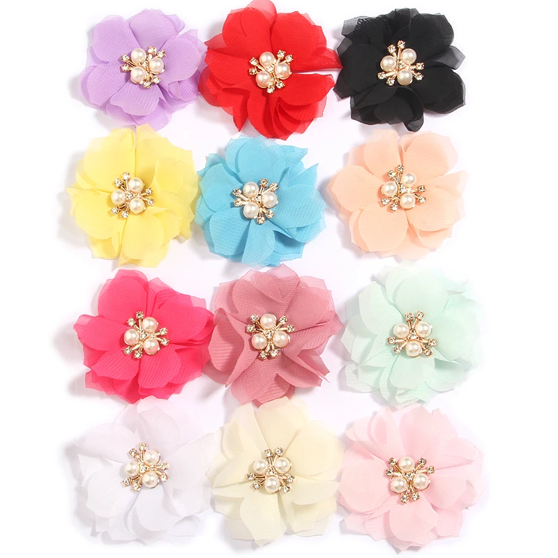 

60Pcs 6cm 2.35" Chiffon Fabric Flowers For Baby Girls Hair Accessories Flower Boutique For Women Headbands Headwear