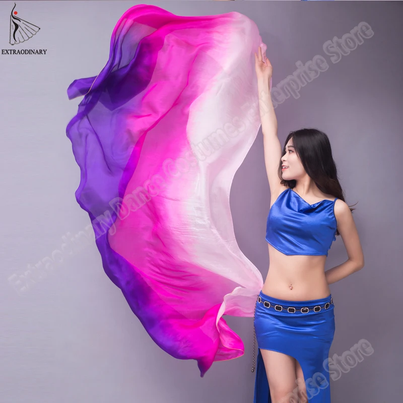 ผ้าไหมผ้าคลุมหน้า Bellydance ผ้าคลุมไหล่สำหรับหน้ามือที่กำหนดเองโยนผ้าพันคอ Gradient 200ซม.250ซม.270ซม.ท้องเครื่องแต่งกายเต้นรำ