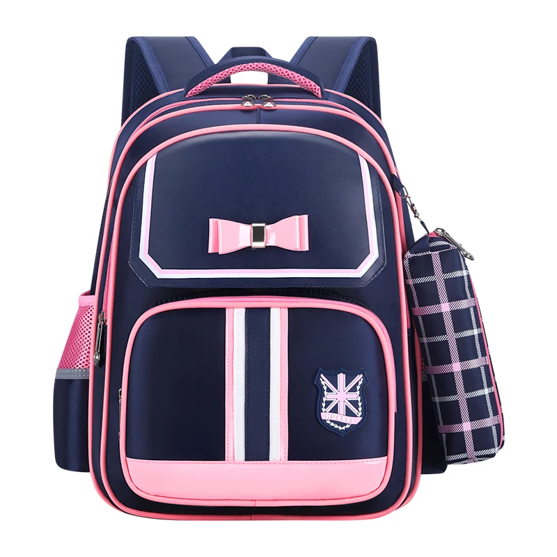 Girls Waterproof PU Schoolbag with Bowknot Primary Mochila Infantil Orthopedic Kids Backpack with Pencil Case