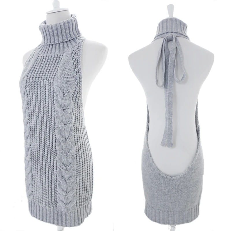 Sexy Backless Sleeveless Off Shoulder Knitted Sweaters Women Virgin Killer Sweater Turtleneck Pullover Female Jumper