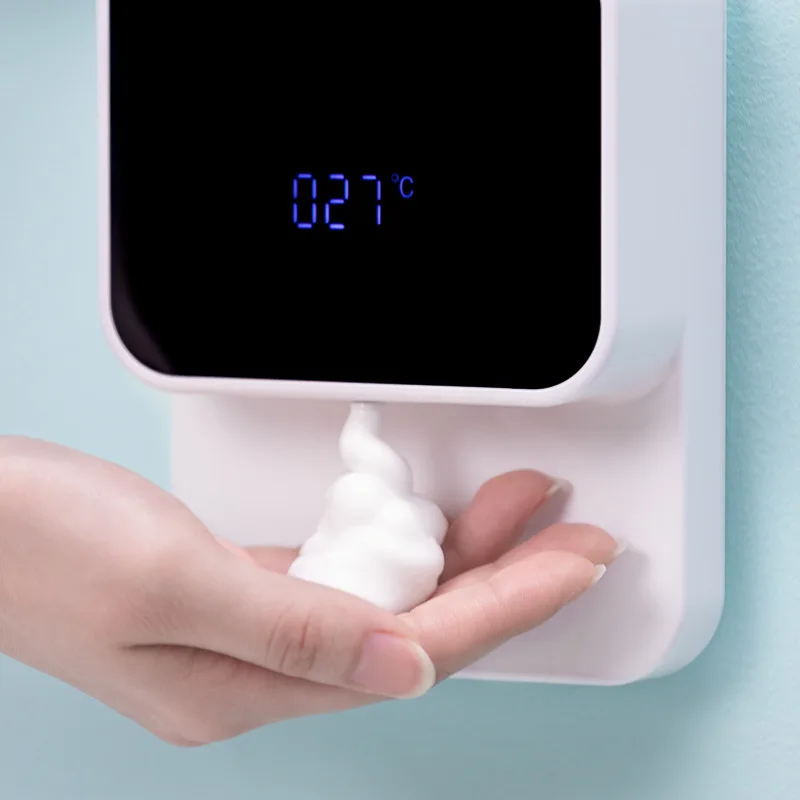 موزع صابون مثبت على الحائط بشاشة ليد وغسالة يدوية أوتوماتيكية بالحث من الفوم بالأشعة تحت الحمراء الذكية معقم لليدين 280 مل